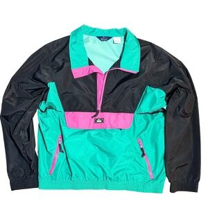 Vintage Woolrich Anorak Windbreaker Jacket Mens Large Colorblock Pink Green 90s